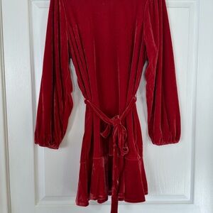 NWOT J.Crew Red Velvet Tie Waist Dress | Size L | Long Sleeve Valentine’s Day